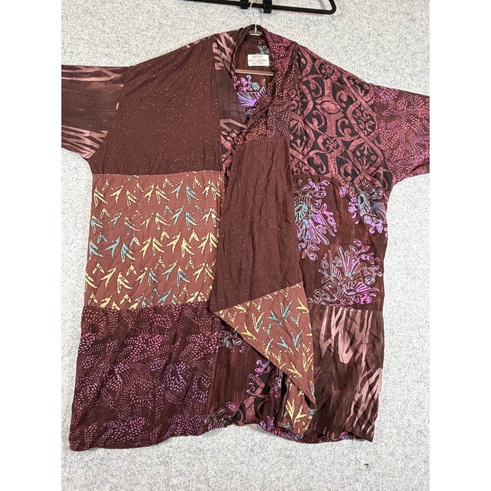 Wild Woman Kimono Robe Womens OS Purple Patchwork Batik Rayon Vintage Duster